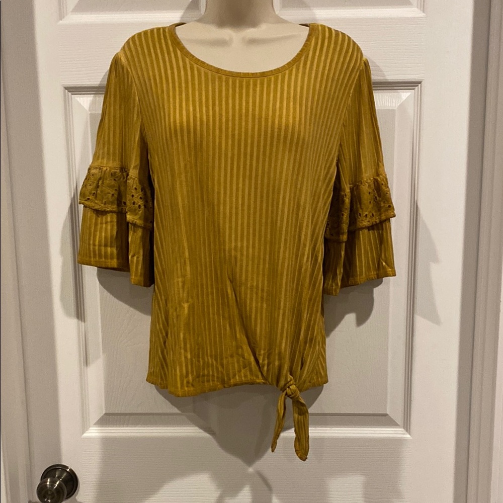 Cato Antique Yellow Blouse with Elegant Ruffles